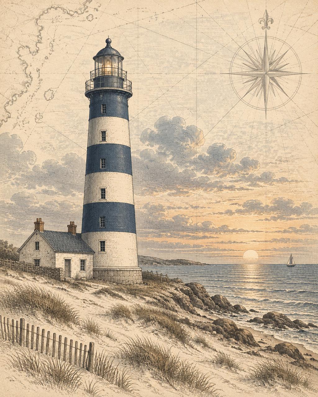 Vintage blue-striped Harbor lighthouse plate